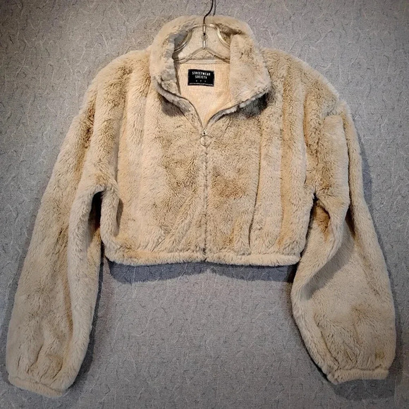 Streetwear Society SPC Soft & Fluffy Cream Cropped Teddy  Jacket in Size Small - Picture 1 of 10